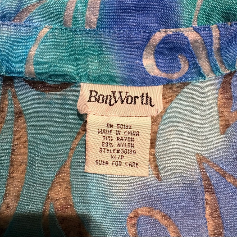 BonWorth Blue and Green Semi-Transparent Patterned Blouse - Size XL - Picture 4 of 6